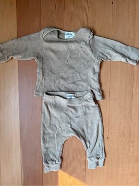My Little Cozmo Pointelle Knit Matching Set 62cm 3-6M Top Pants Taupe Barcelona